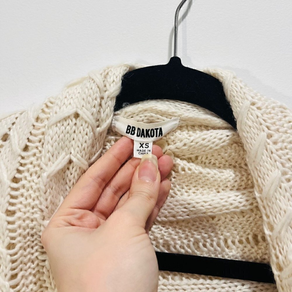Anthropologie BB Dakota Karli Fringe Cream Long Cable Knit Wool Shawl Cardigan - Picture 15 of 16